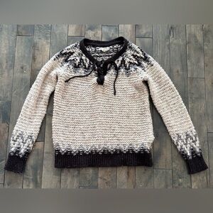Ruff Hewn Black and Cream Lace Front Wool Blend Knit Sweater Size Medium
